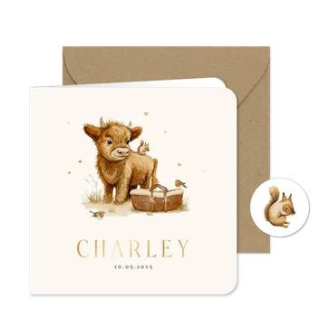 Geboortekaartje unisex dieren mozesmand waterverf schattig